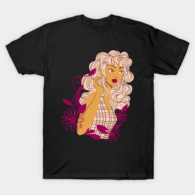 Wild Girl Floral Woman Flowers Blonde Pink Hair T-Shirt by olivetees